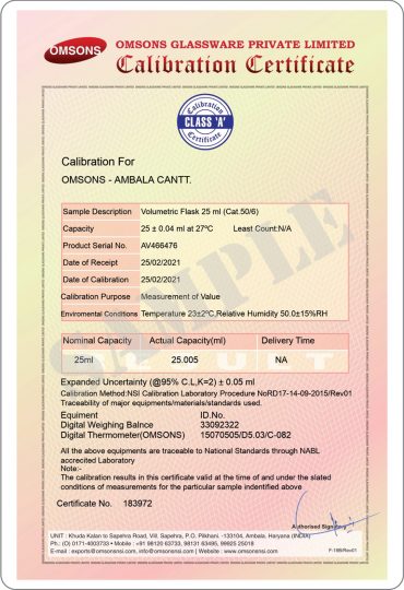 Calibration Certificate Omsons